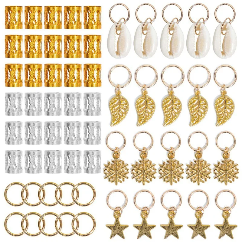 80 Pieces Hair Jewelry Rings Decorations Pendants, Including 50 Pcs Aluminum Dreadlocks Beads Metal Cuffs + 30 Pcs Hair Decorati