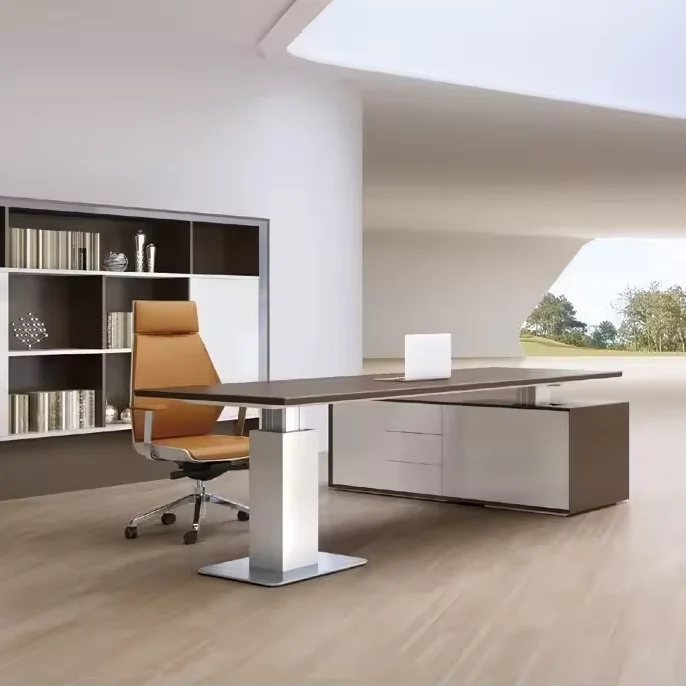 High End Smart President Office Furniture Table Wood Veneer Luxury Height Adjustable Boss Executive Office Desk