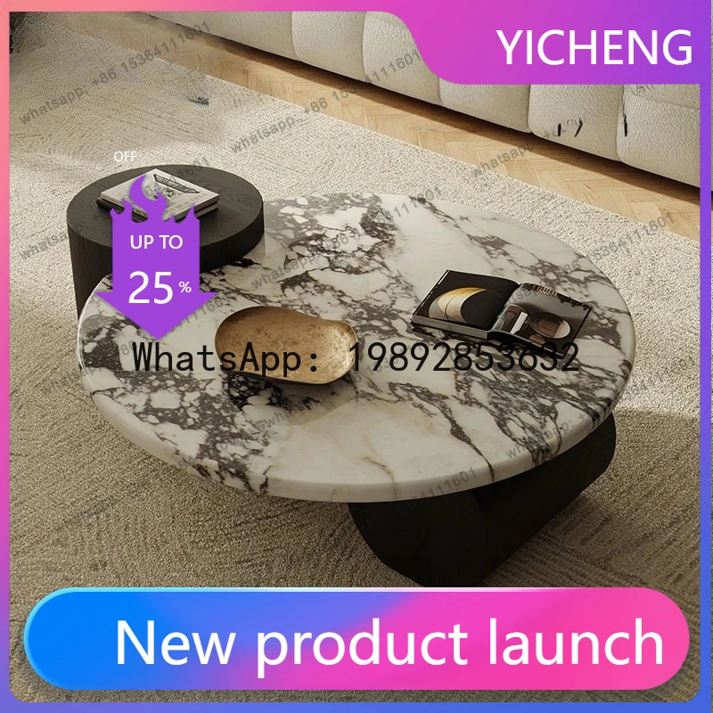 

CC Black Legs Side Table Luxury Aesthetic Marble Center Luxury Living Room Coffee Table Round Modern Design Salontafel Furniture