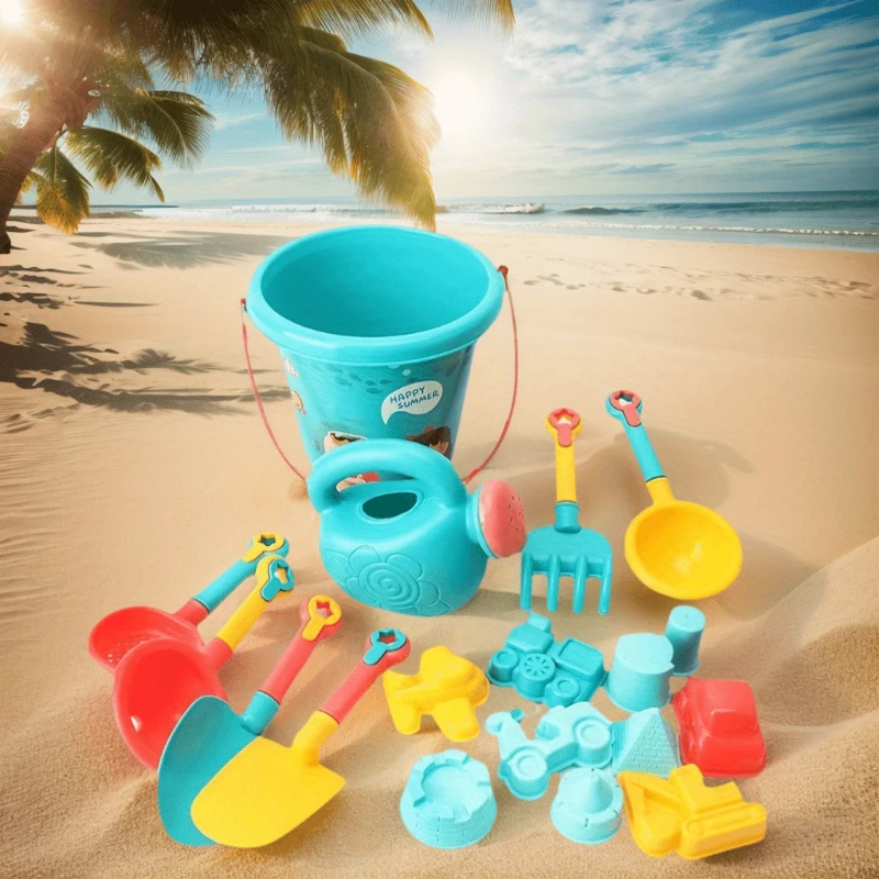18 ชิ้น/เซ็ตถังพลาสติก,รถนาฬิกาทราย,ถังชายหาด,เครื่องมือเล่นทราย,ของเล่นกลางแจ้งชายหาดฤดูร้อน,เกมแบบโต้ตอบสําหรับผู้เล่นหลายคน