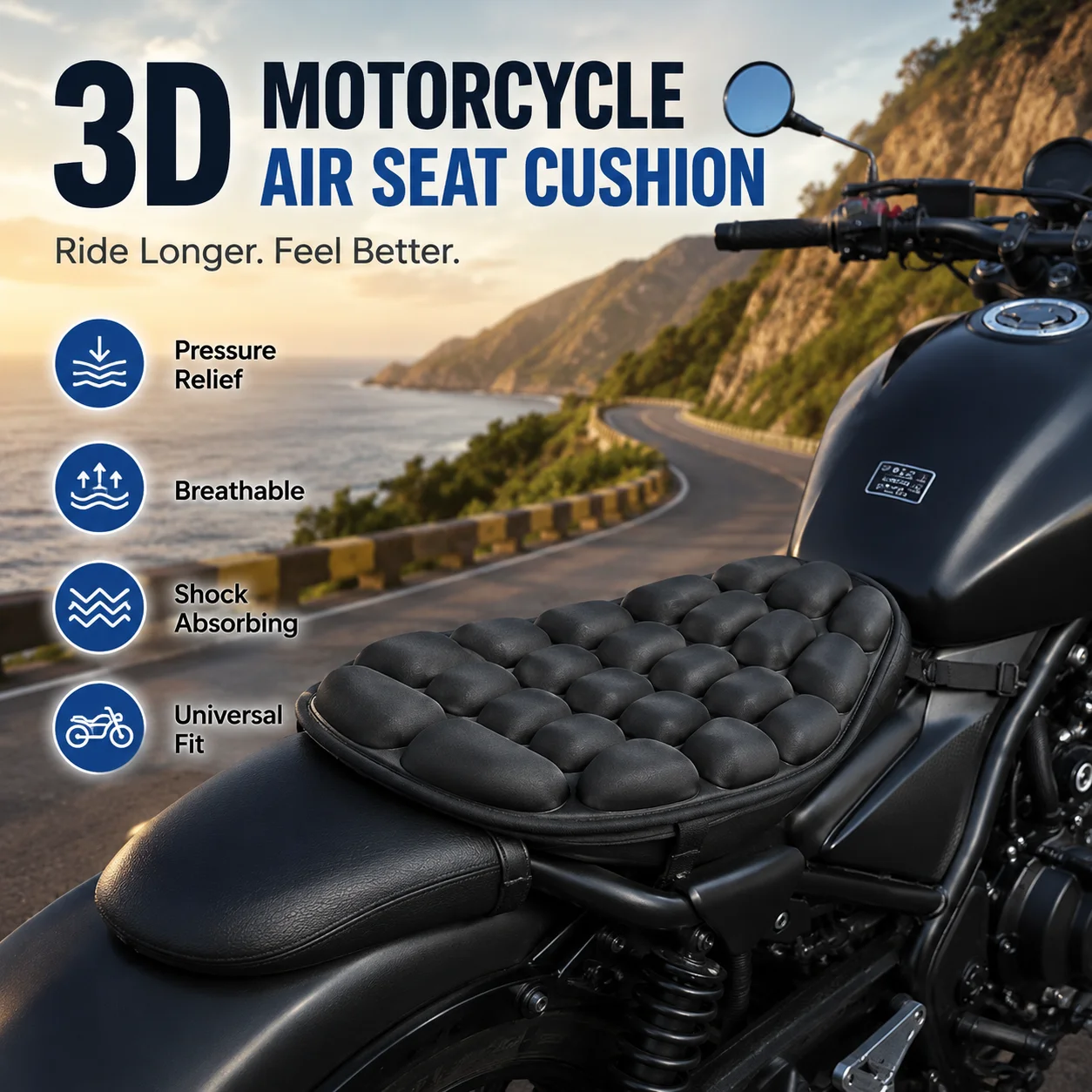 Motorcycle Air Seat Cushion 3D TPU Lycra Pressure Relief Breathable Shock Absorbing Seat Pad Universal Motorbike Electric Bike