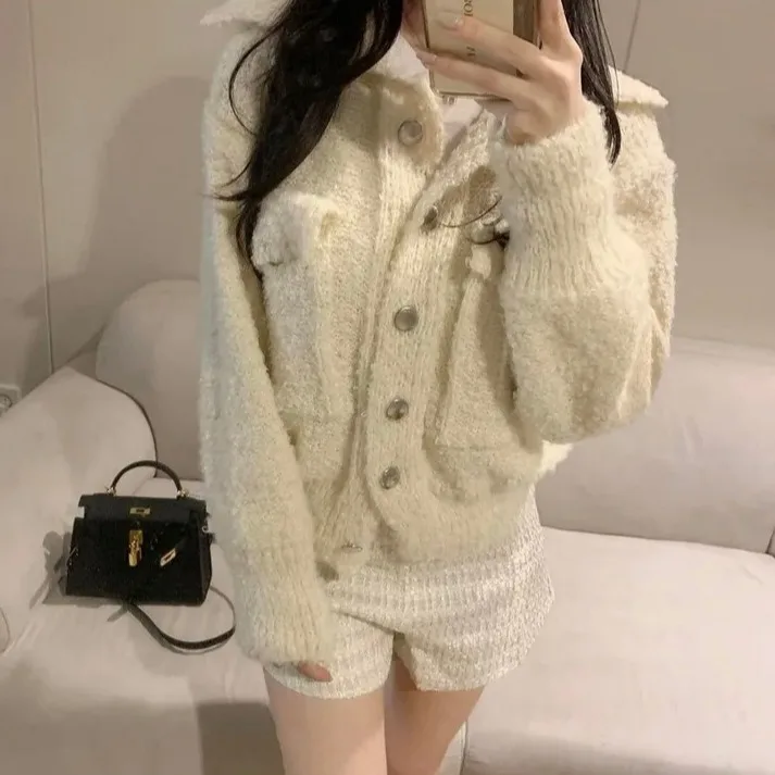 

Women's Chic Knitted Sweater Jaet Thiened ort Outerwear Faionable Loose Sle Autumn Winter New Arrival Top