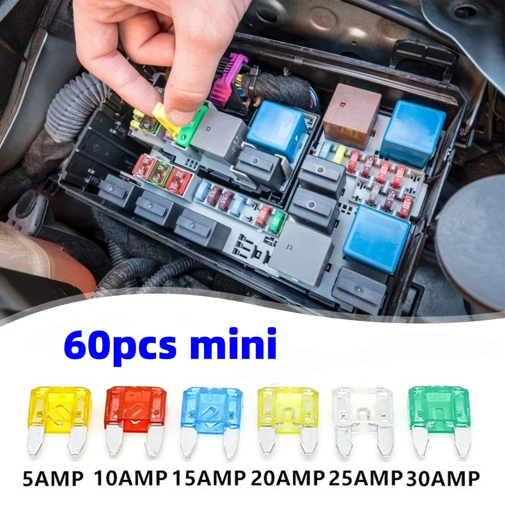 60 stücke Mini Auto Sicherung Combo Kit Mini Mehrfarbige Multi-Funktion Auto Blade Sicherung Ersatz Kit Für Auto/RV/Lkw/Motorrad/Boot