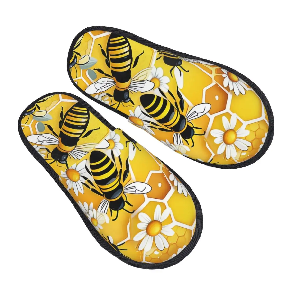 Bees Honey Daisy Pattern Guest Slippers for Bathroom Women Custom Print House Slipper