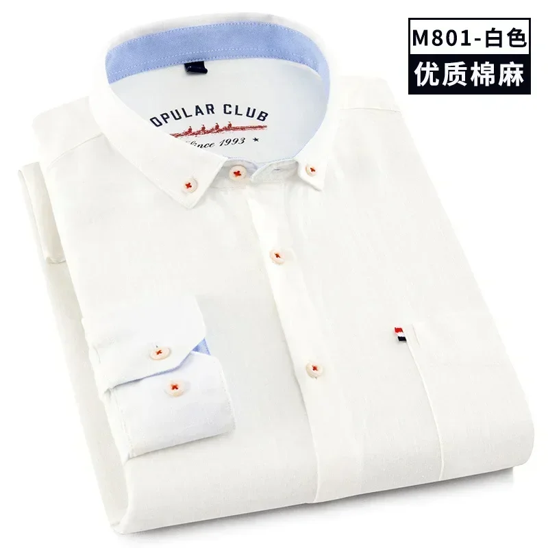 New bamboo fiber long-sleeved shirt, linen cotton light color, casual and versatile seamless pressure-sensitive shirt for men