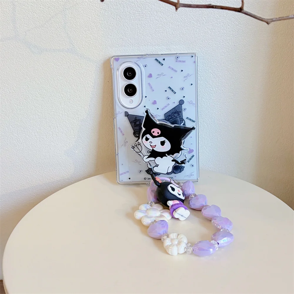 New Fashion Cartoon Black animal stand Phone Case For Samsung Galaxy Z Fold 8 Ultra Z Fold 7 6 5 4 3 Shockproof Cover Chain