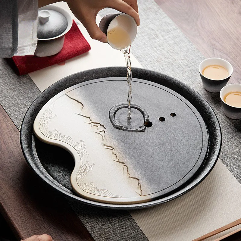 

Ceramic tea tray Kung Fu tea set round household tea tray small dry bubble tray office water storage tea table small tea sea