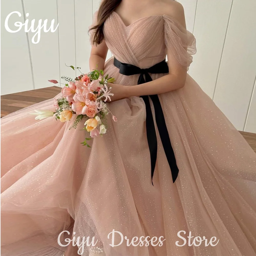 

Giyu Shinny Meat Pink A-line Korea Evening Dresses Sweetheart Tulle Crape Pleat Floor-Length Korea Photoshoot Customsied 2025