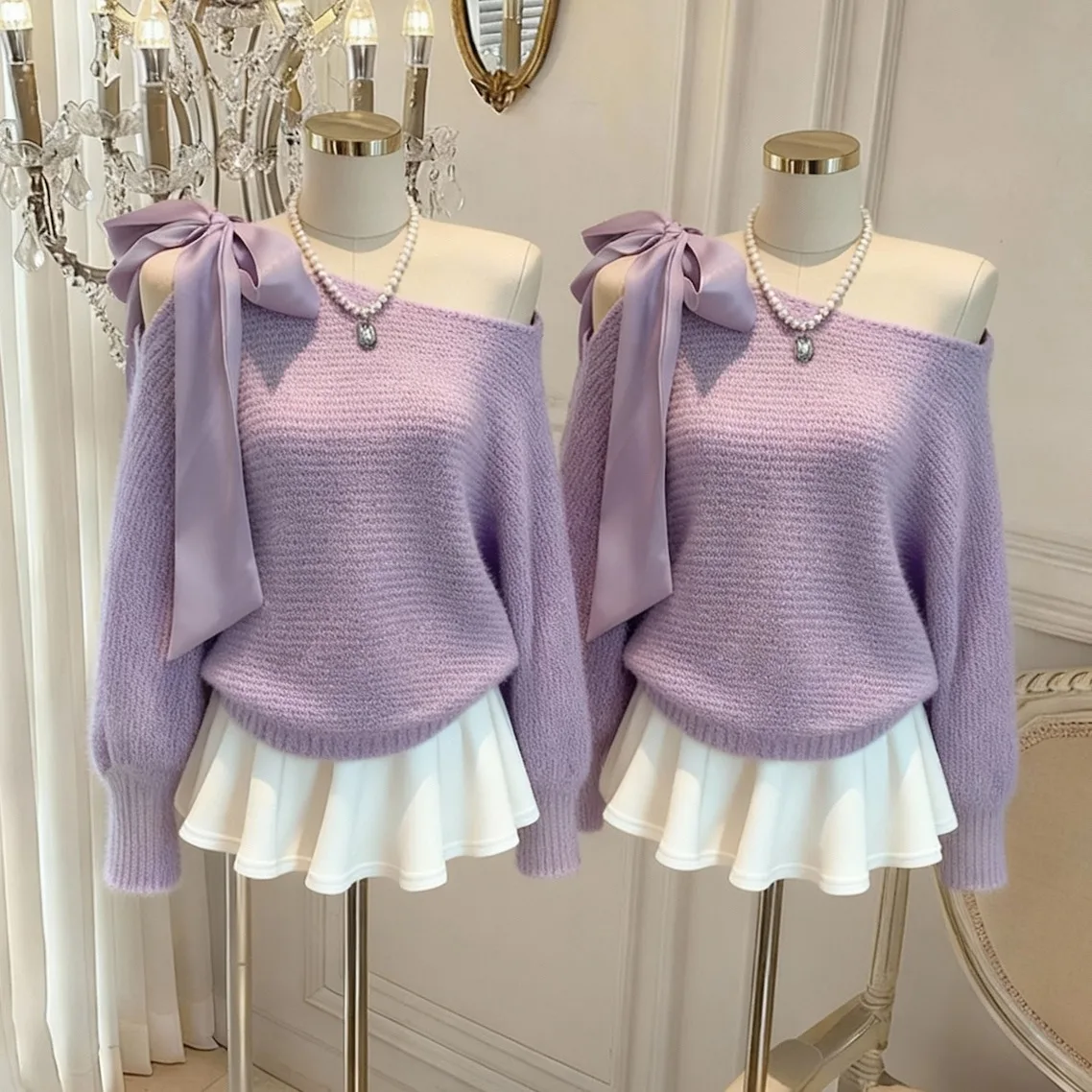 Sweet V-Ne Knitted Sweater with Belt Long Sve Women's Faion Autumn Winter New Sle Loose Fit Woolen  Knot