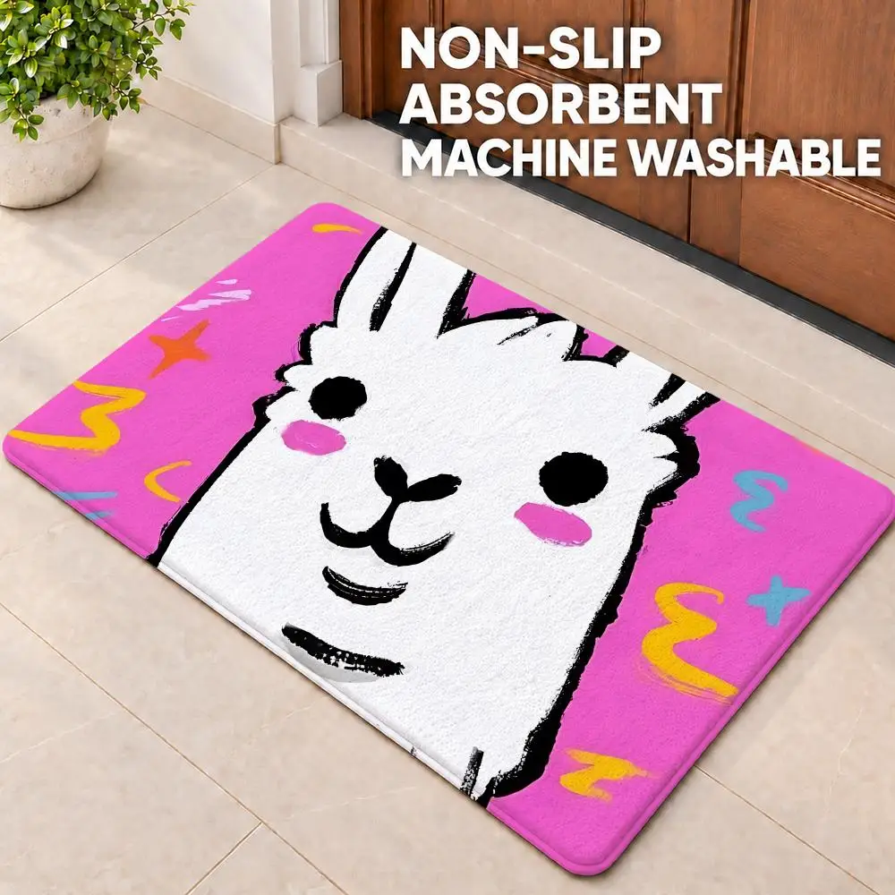 art Alpaca Floor Mat Doormat Non-Slip Floor Mat Rug for Bathroom Kitchen Entryway Indoor Outdoor Home Decor