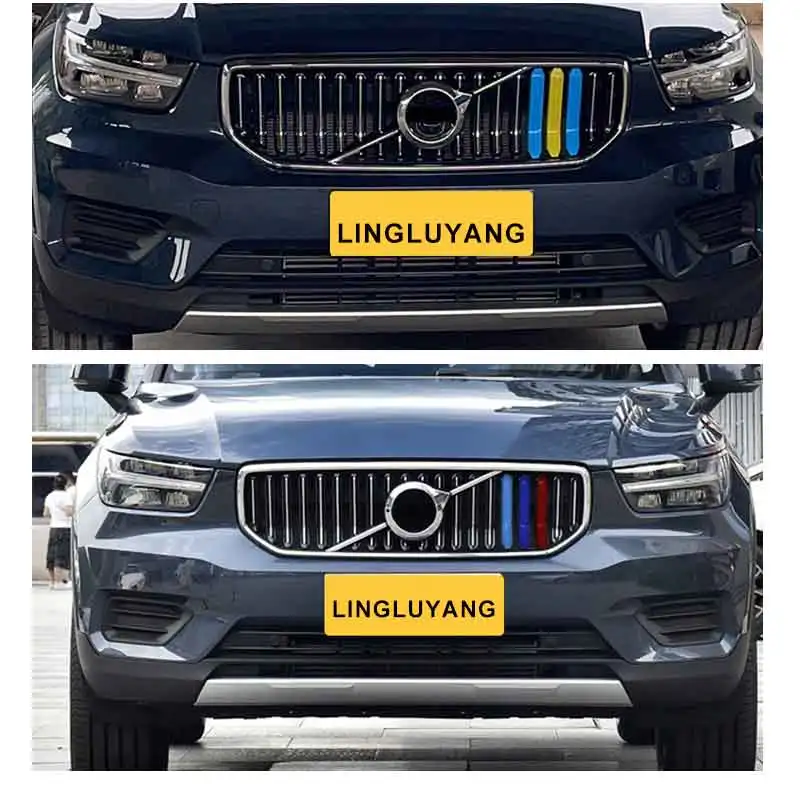 Dla volvo xc40 2019 2020 chiny grille specjalny przedni grill trzy kolorowy pasek modyfikacji akcesoria samochodowe naklejki samochodowe