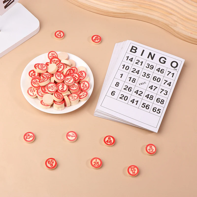 

40Pcs Bingo Cards Easy Read 75 Numbers Chips Card Game Board Game Activity Intelligence Educational Bingo Toys For Kids