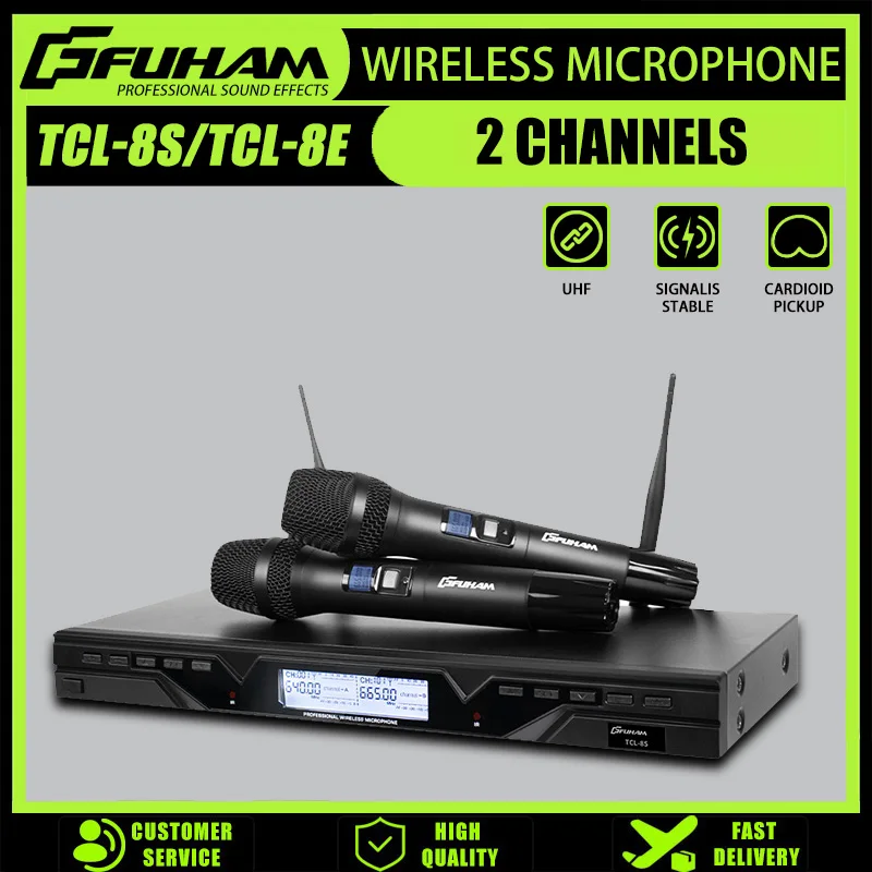 

FUHAM TCL-8S Professional Wireless Microphone UHF Karaoke One-to-Two KTV Stage Wedding Performance Conference Microphone