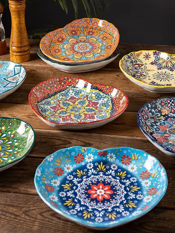 Ceramic Plates Vegetable Plates High-Appearation-Level Breakfast Plates Exquisite Heart-Shaped Dinner Plate Western Pasta Plate