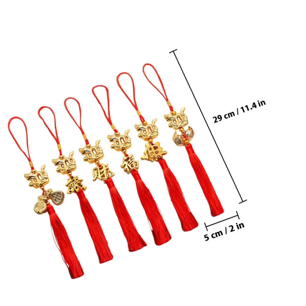 6Pcs Chinese New Year Hanging Ornament Set Dragon Spring Festival Decor Polyester Resin Car Door Window Tree Home Office Shop view 3