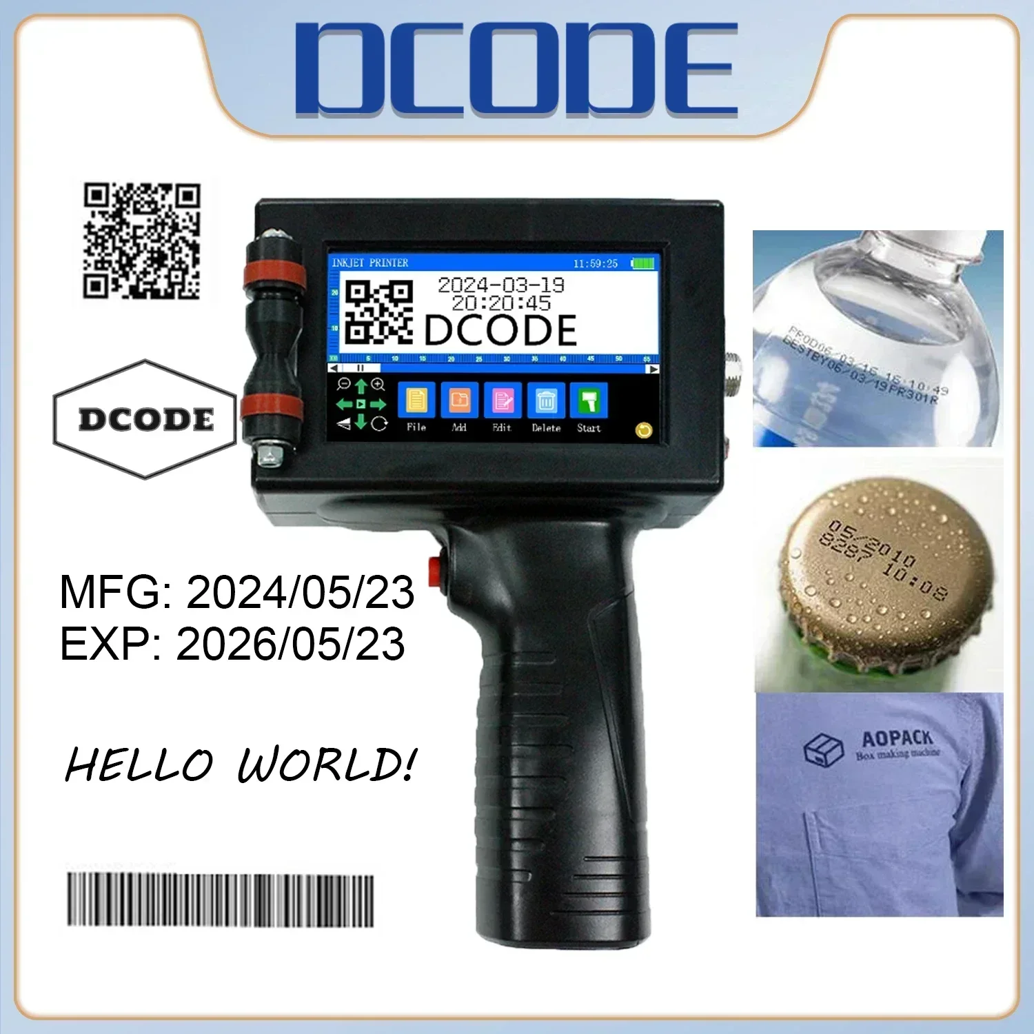 

DCODE 1730PLUS Handheld Inkjet Printer 12.7mm Portable Printer GS1 QRcode Batch Number Logo Text Expiry Date Label TIJ Printer