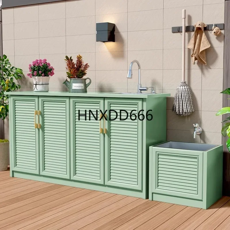 Outdoor aluminum alloy wash basin storage cabinet rain and sun protection mop pool
