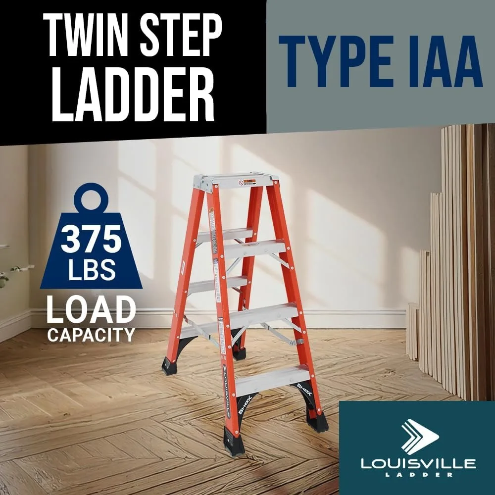 Escalera Louisville de fibra de vidrio de doble escalón de 6 pies con capacidad de 375 lb, tipo IAA, FM1406HD