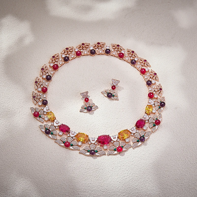 

Europe America Style Earrings Necklace Women Lady Inlay Cubic Zircon Mother Of Pearl Tassels Colored Beads Party Jewelry Sets