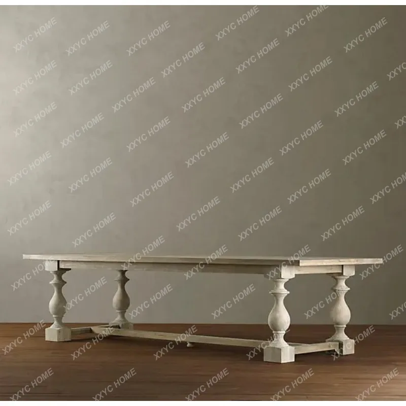XXstyle Vintage Solid Wood Dining Table and Chair Set Retro Conference Table style Office French-style Work Desk