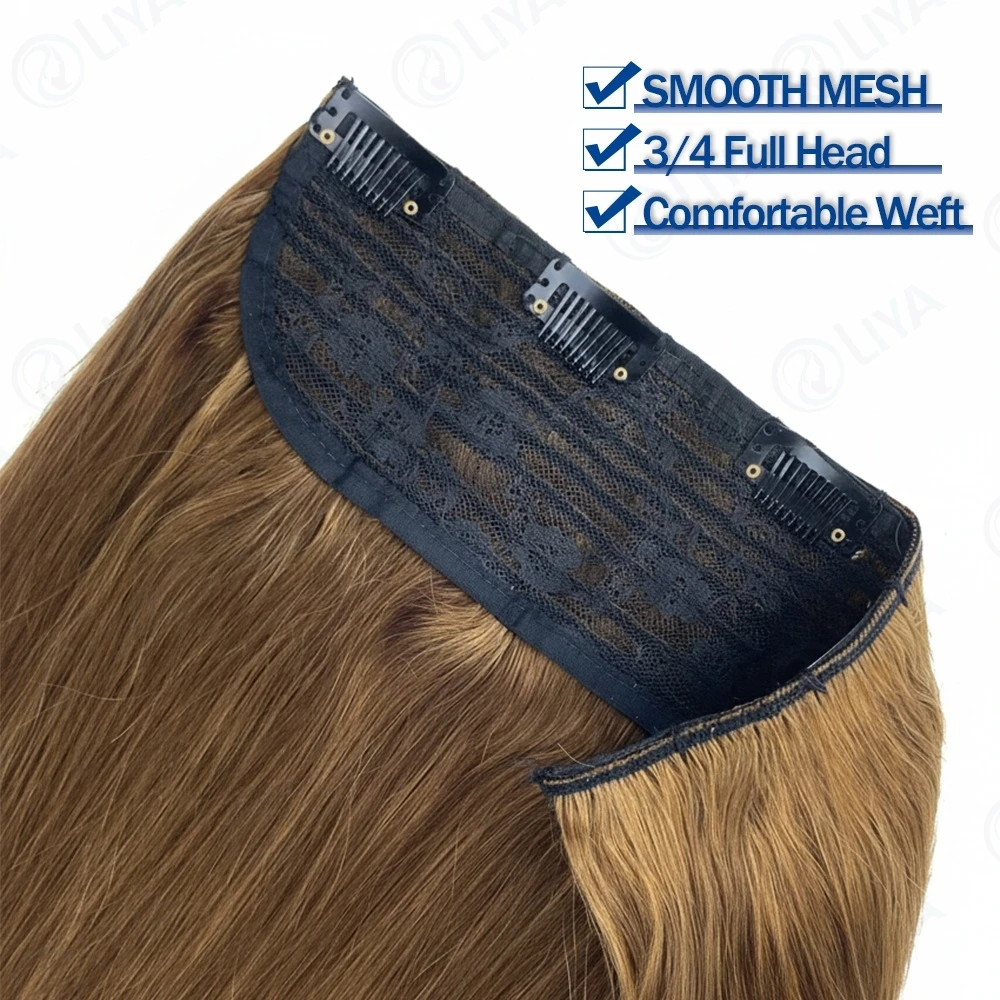 حريري مستقيم قطعة واحدة كليب في وصلات الشعر 100% الشعر البشري 5 مقاطع 3/4 مشبك للرأس الكامل في وصلات شعر بشرية للنساء