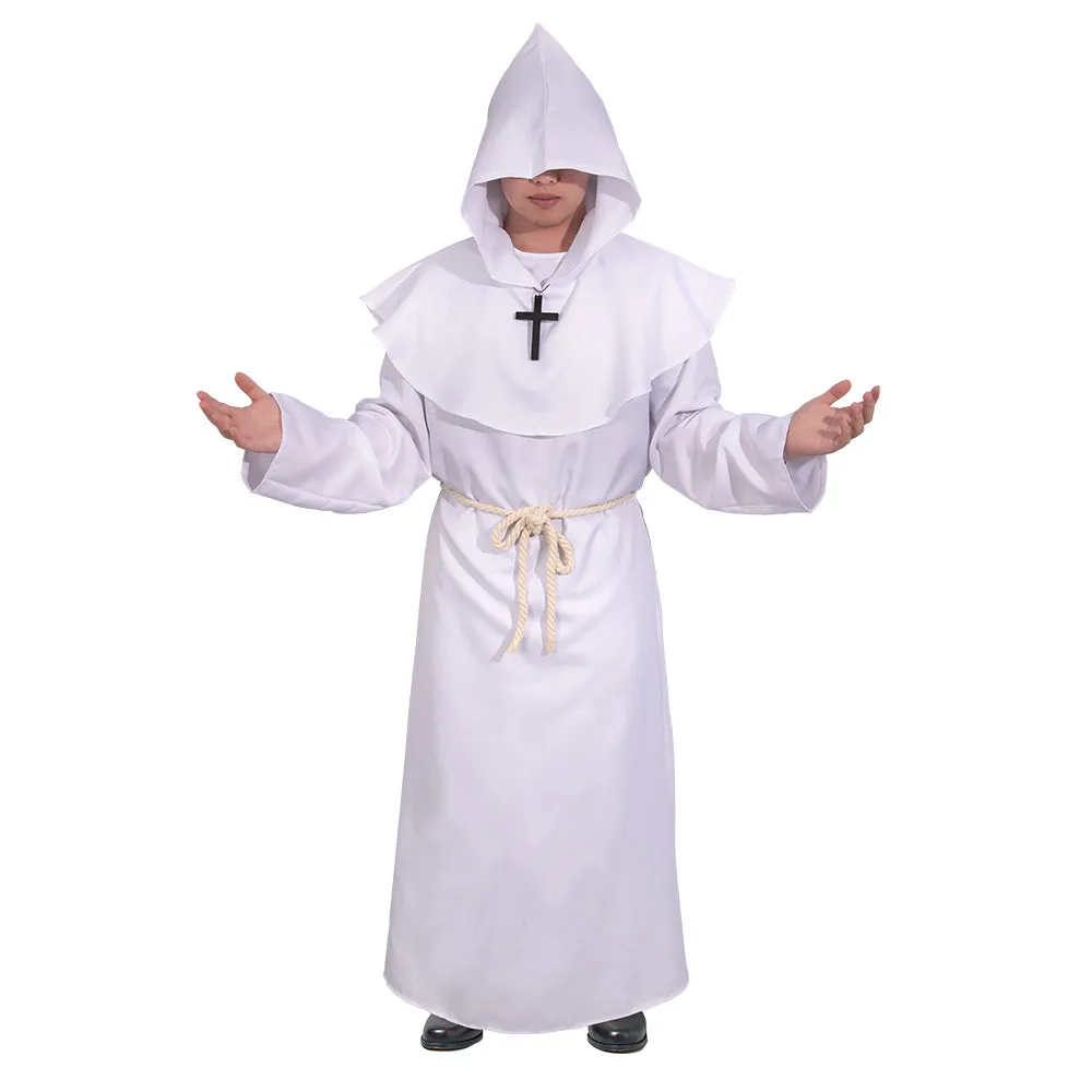 Szlafrok na Halloween, przebranie mnicha, strój mnicha średniowiecznego, szaty mnicha, szaty czarodzieja, szaty z odkrytymi ramionami, damski strój etniczny na scenę.