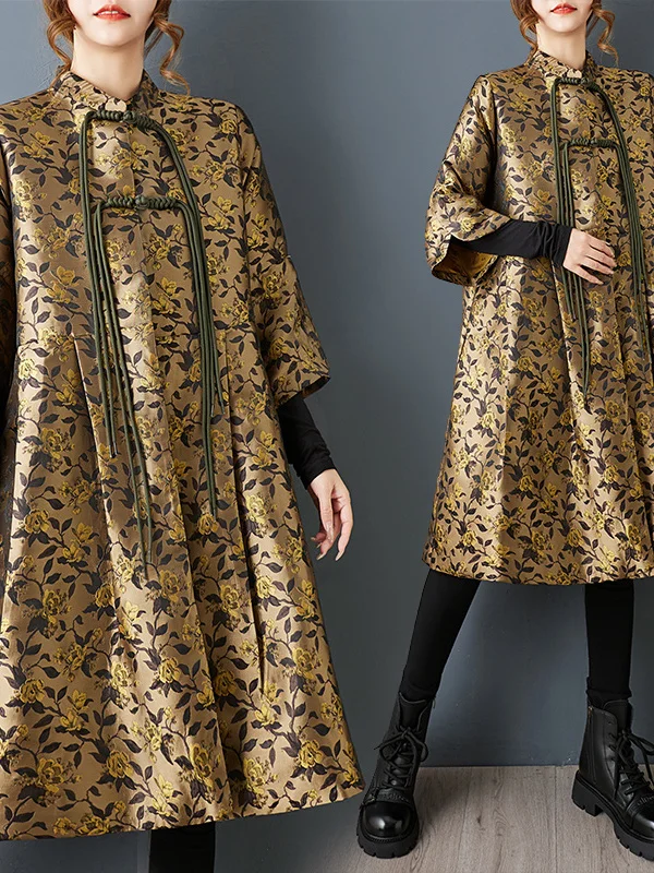 Chaqueta Larga Bordada Ele, Estilo Holgado, Doble Capa, Diseño Floral 3D, Primavera-Otoño, Estilo Nacional Chino