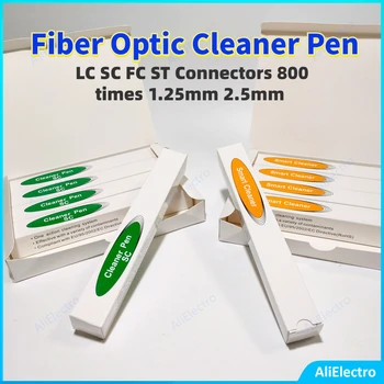Caneta de limpeza de fibra óptica, 5 peças, lc sc fc st conectores adaptadores um clique e virolas 800 vezes limpeza 1.25mm 2.5mm frete grátis
