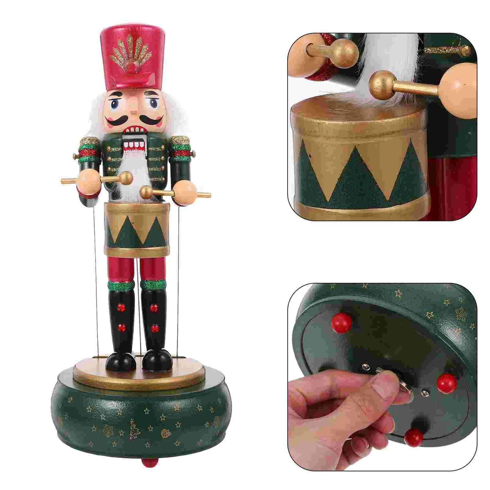 

Nutcracker Music Box Xmas Table Centerpiece Christmas Figurine Holiday Decor Pine Wood Tabletop Ornament Home Decoration Glass