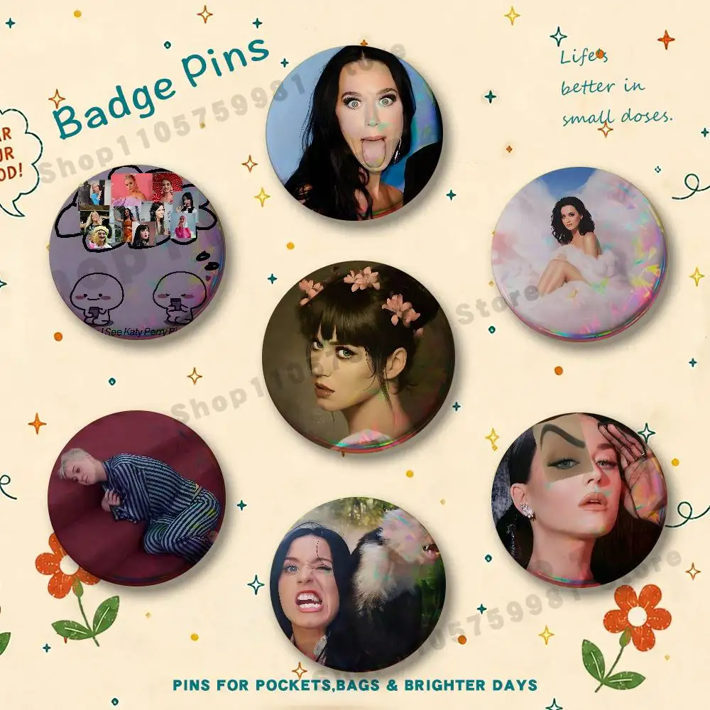 Funny Interesting K-Katy P-Perry Brooches for Bag Decor Jewelry Accessories Gift 25/32/44/58/75mm Round Cartoon Badges