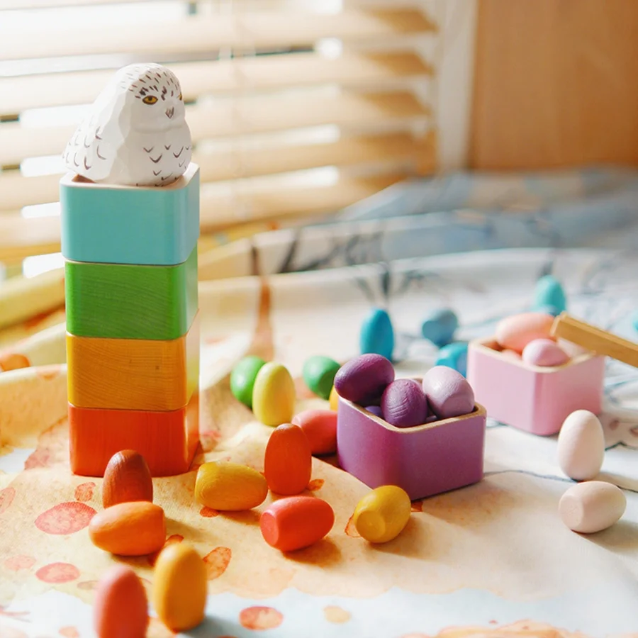 مجموعة بيض الطيور الملونة بألوان قوس قزح، وعاء التراص، ألعاب الأطفال، تصنيف الألوان، ألعاب ألغاز التعليم المبكر