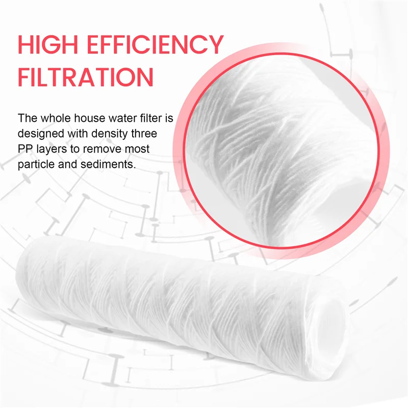 A83X-3Pcs Water Purifier 10 Inch String Wound Filter Cartridge 5 Micrometre PP Cotton Filter Sedmient Filter