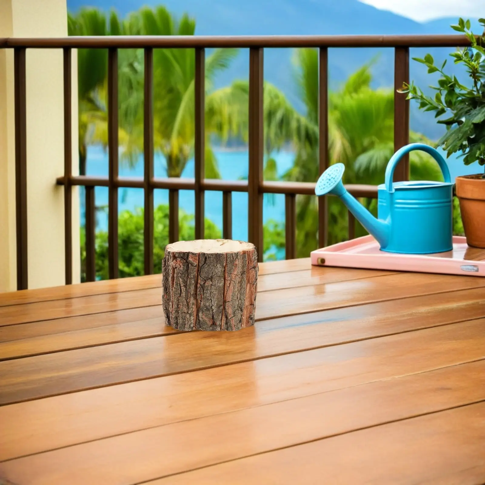 3Pcs Waterproof Wood Bark Flower Pots Natural Log Plant Containers Farmhouse Style Wooden Planters Home Decor Flower Buckets