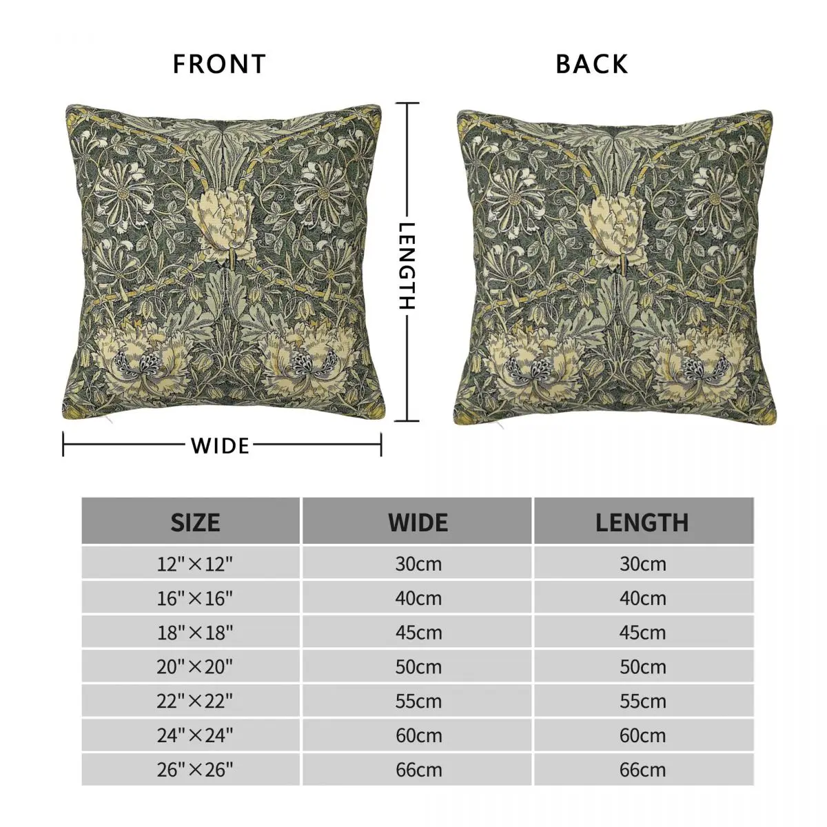William Morris Honeysuckle Square Pillowcase Polyester Linen Velvet Printed Zip Decor Room