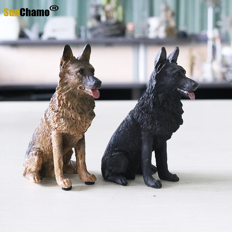 Simulation German Shepherd Model Wolf Dog Black Back Car Decor Resin Crafts Figurines Miniatures Decoration Crafts