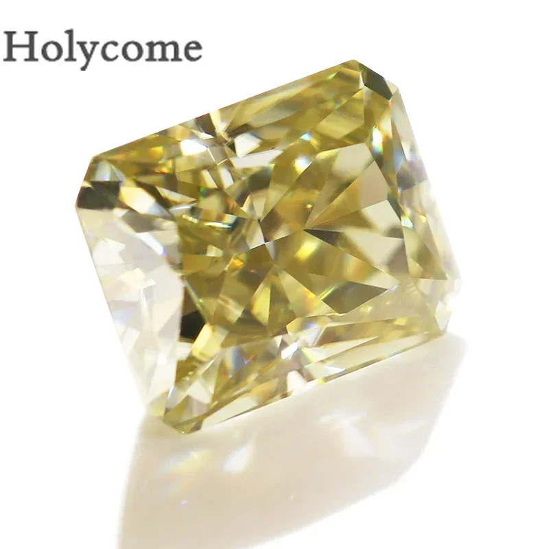 Crushed Ice Radiant Cut Holycome Yellow Moissanite Factory  Loose Gemstone VVS GRA Cerrificate Wholesale Supply Jewelry Making