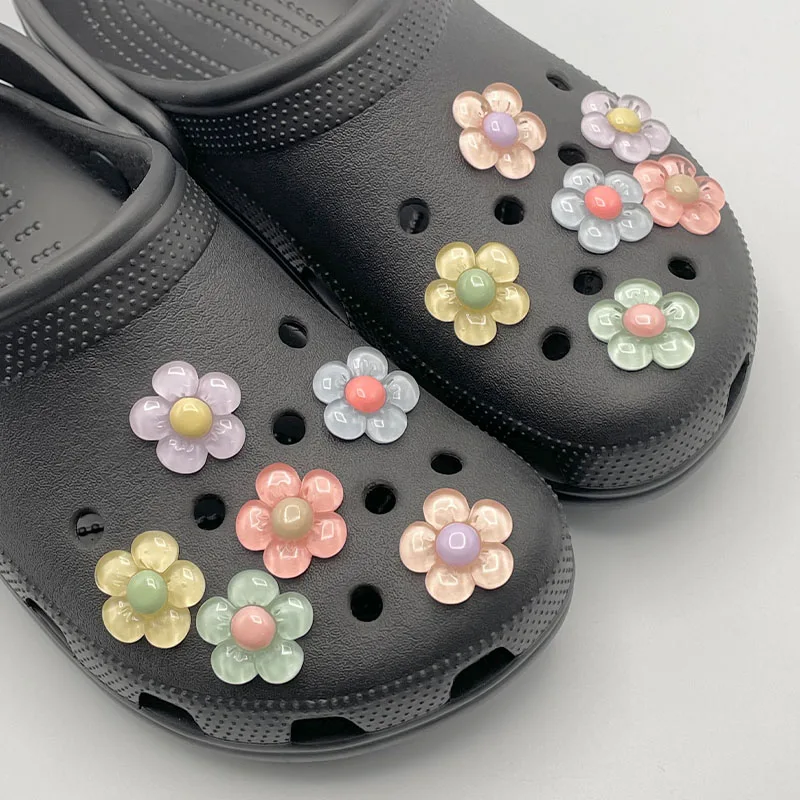 12Pcs New Designer Kawaii Colorful Flower Shoe Charms For Slippers Clogs Cute Pins DIY Parts Shoe Decoration For Women's Sandals