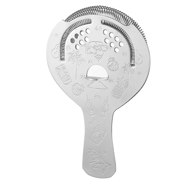 Tiki Hawthorne Cocktail Strainer Stainless Steel Strainer Bar Strainer With Tiki Themed Etched Pattern