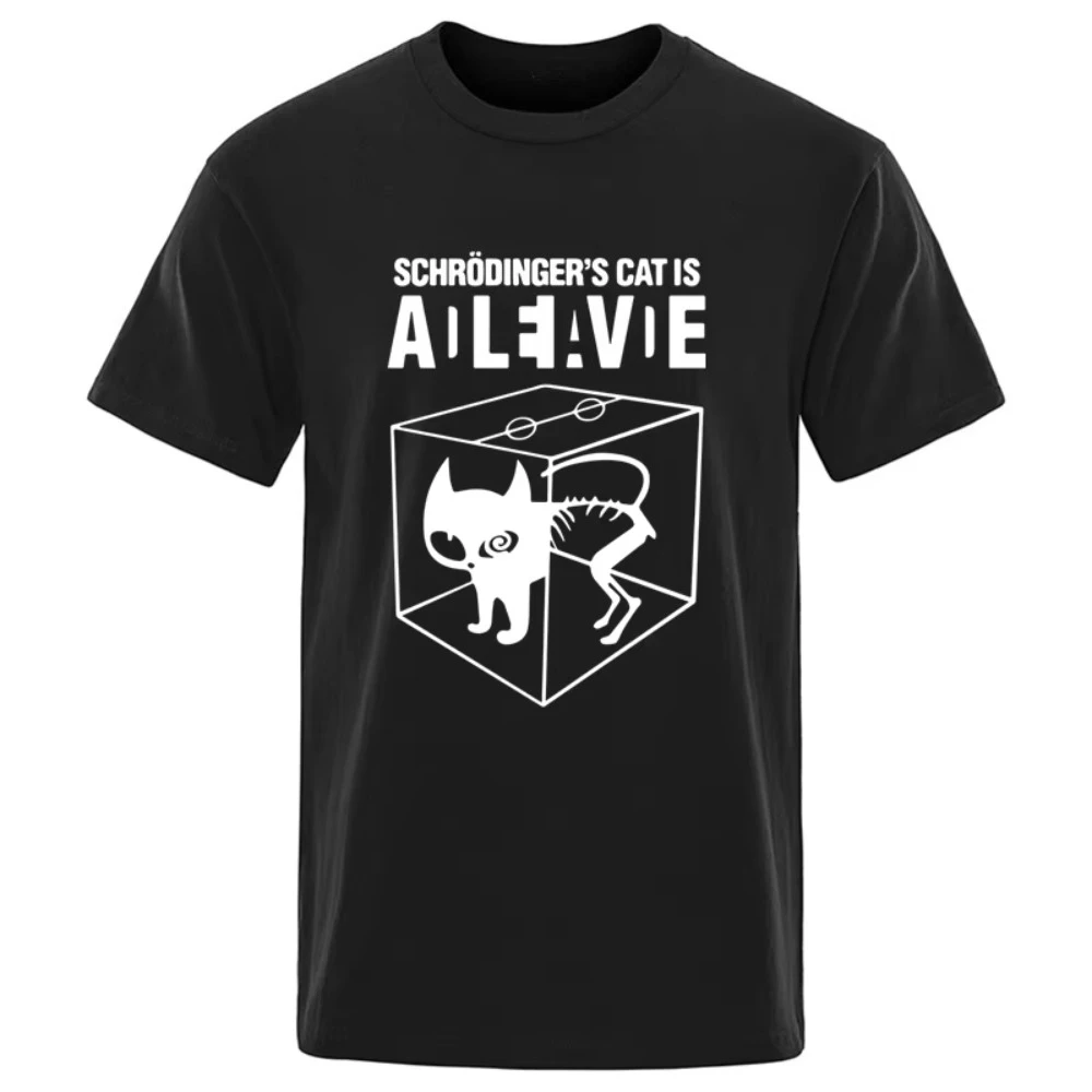

Men's T-shirt High Quality Cotton Schrodinger's Cat Printing Summer Casual Cool Loose O-neck for Men T-shirt Male Tops 2025
