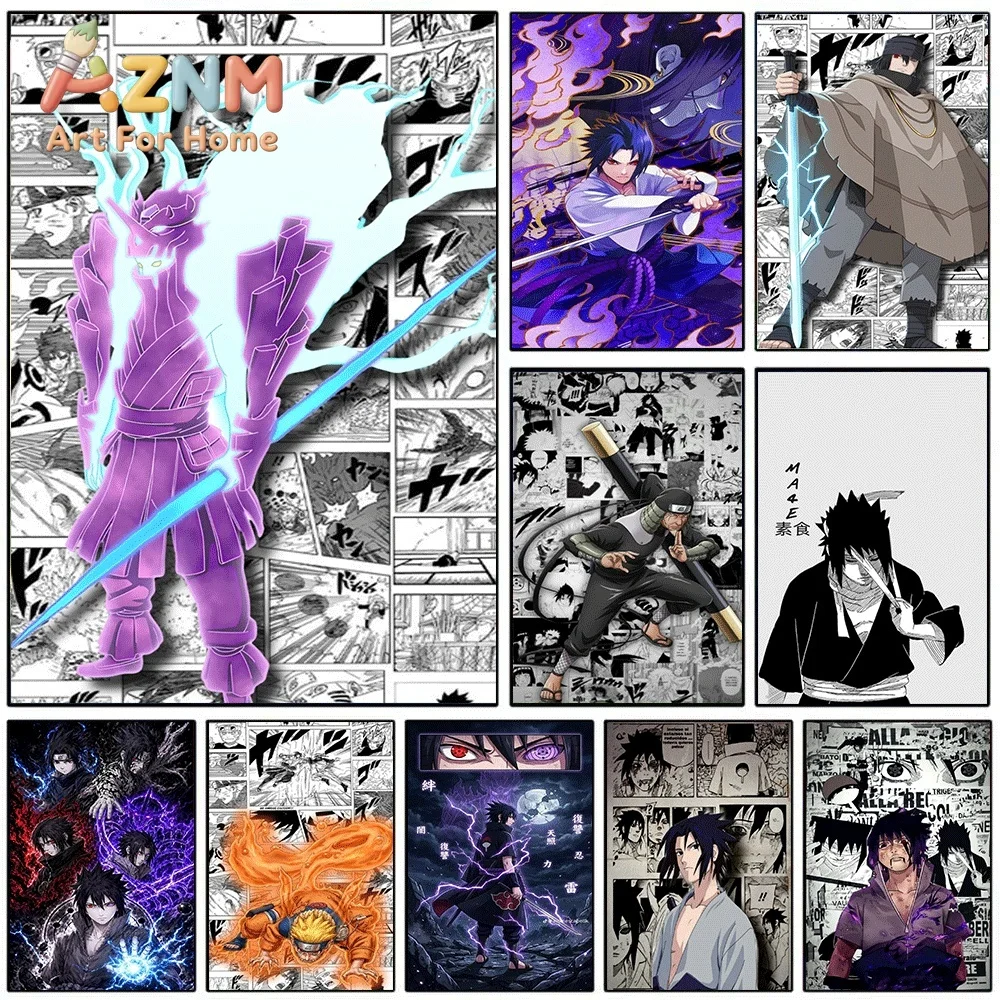 Anime Naruto Canvas Wall Art Sasuke Uchiha Susanoo Purple Chakra Manga Background Poster Unframed Canvas Painting Bedroom Livi