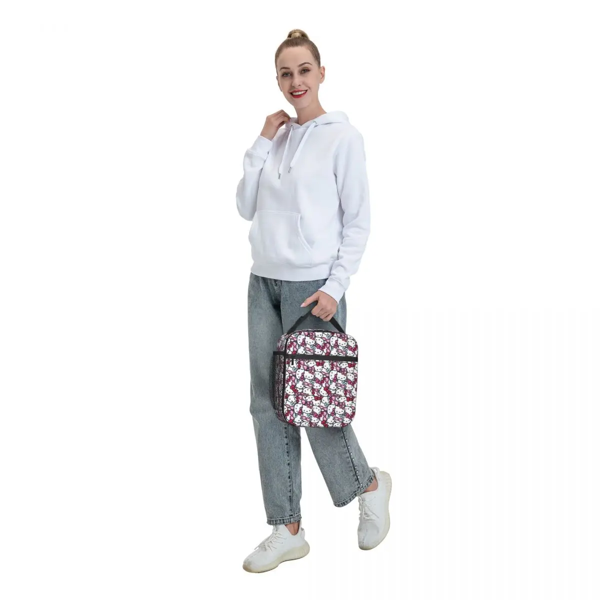 Hello Kitty Heart Doodle Lunch Bag Animal Print Casual Lunch Box For Women Office Convenient Cooler Bag Thermal Tote Handbags