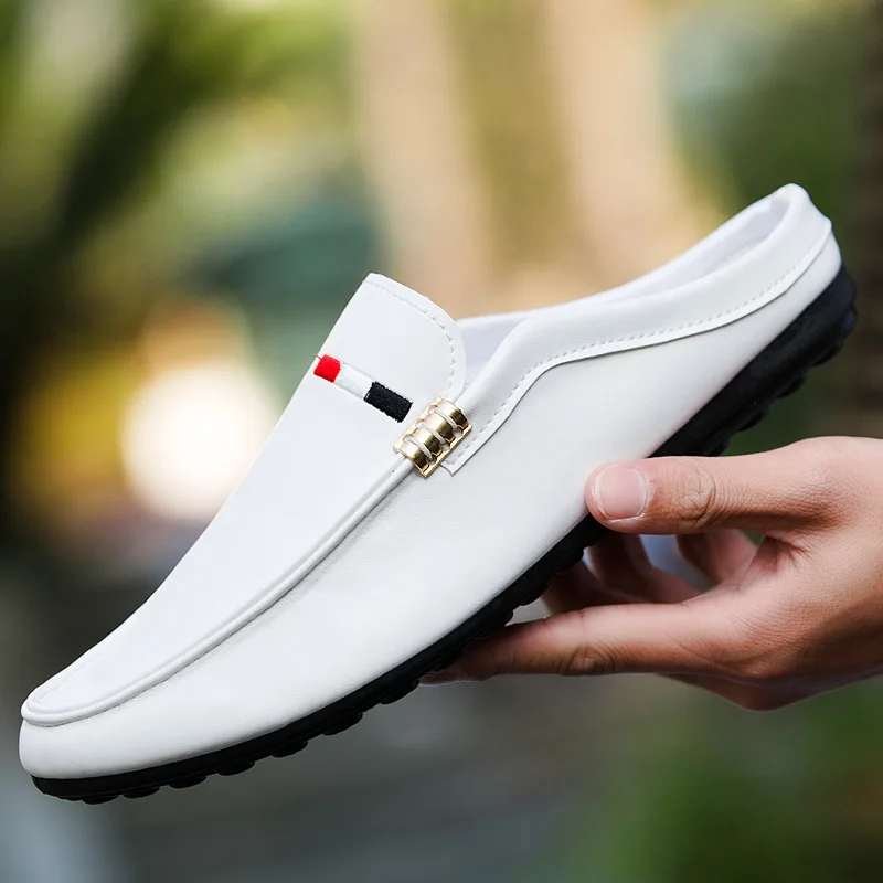 Baotou Half Slipper Mens Flat Casual Shoes for Men Lightweight Slip-on Flat Slippers Trendy Summer Beach Shoes Tenis Para Hombre