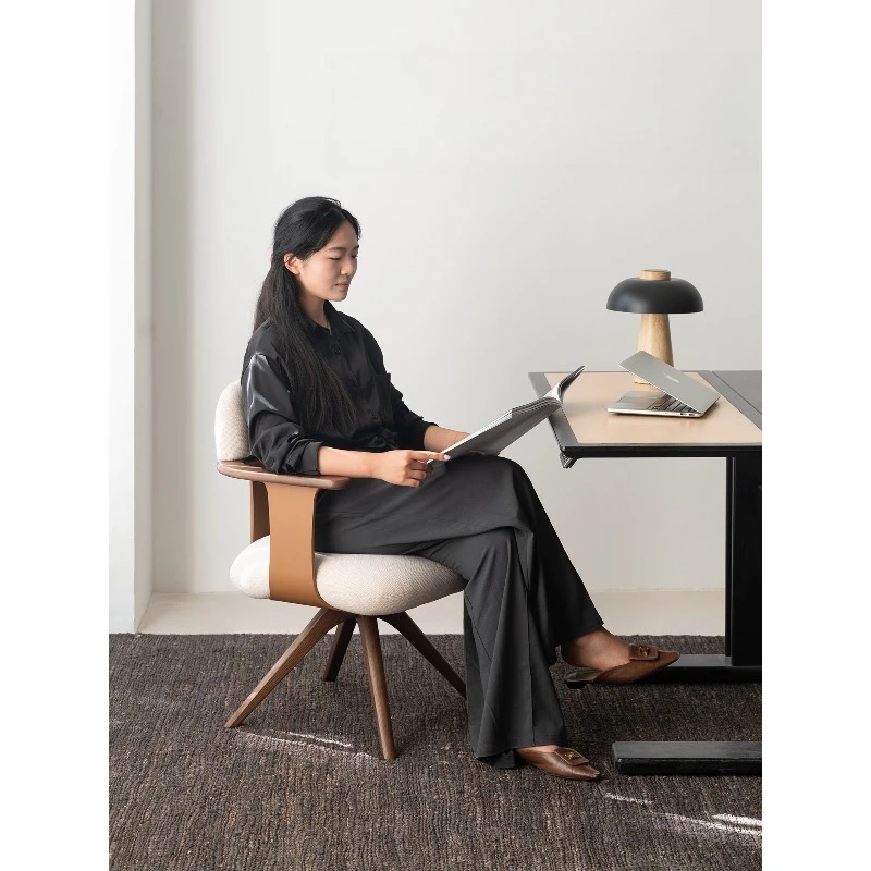 

Comfortable soft bag backrest simple study light luxury medieval leisure rotating office chair solid wood