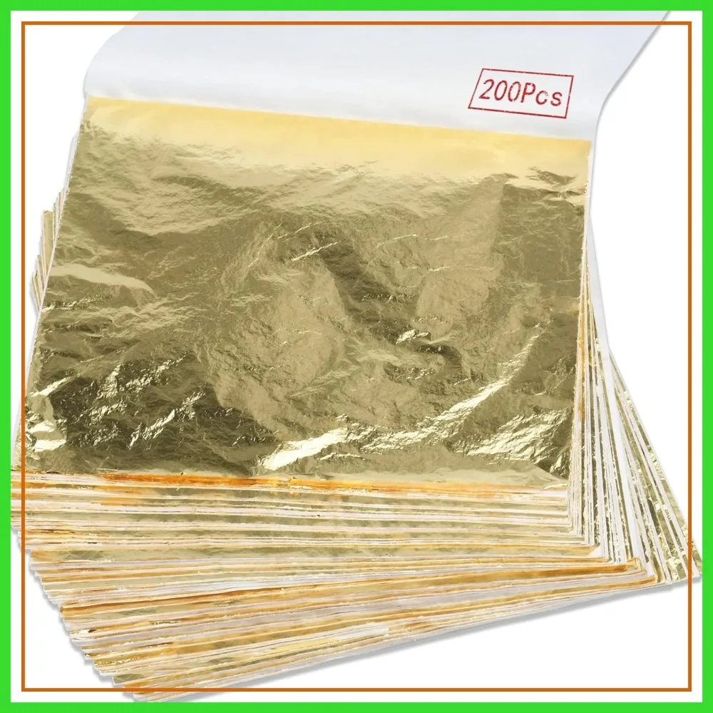 

200Pcs Gold Leaf Sheets for Gilding, Art, DIY Projects, Picture Frames, Home Walls, Decoration, 5.5" x 5.5" Imitation Gold Foil