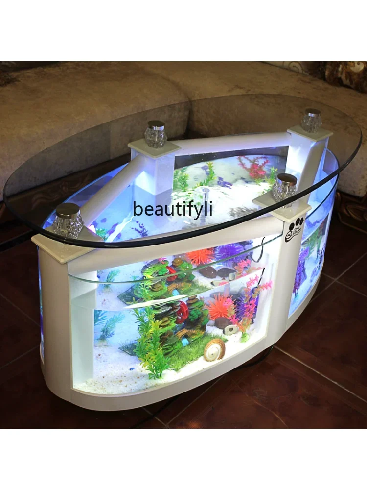 Oval Coffee Table Fish Tank Living Room Ecological Aquarium Glass Large Medium Desktop Creativity Change Water Turtle Jar