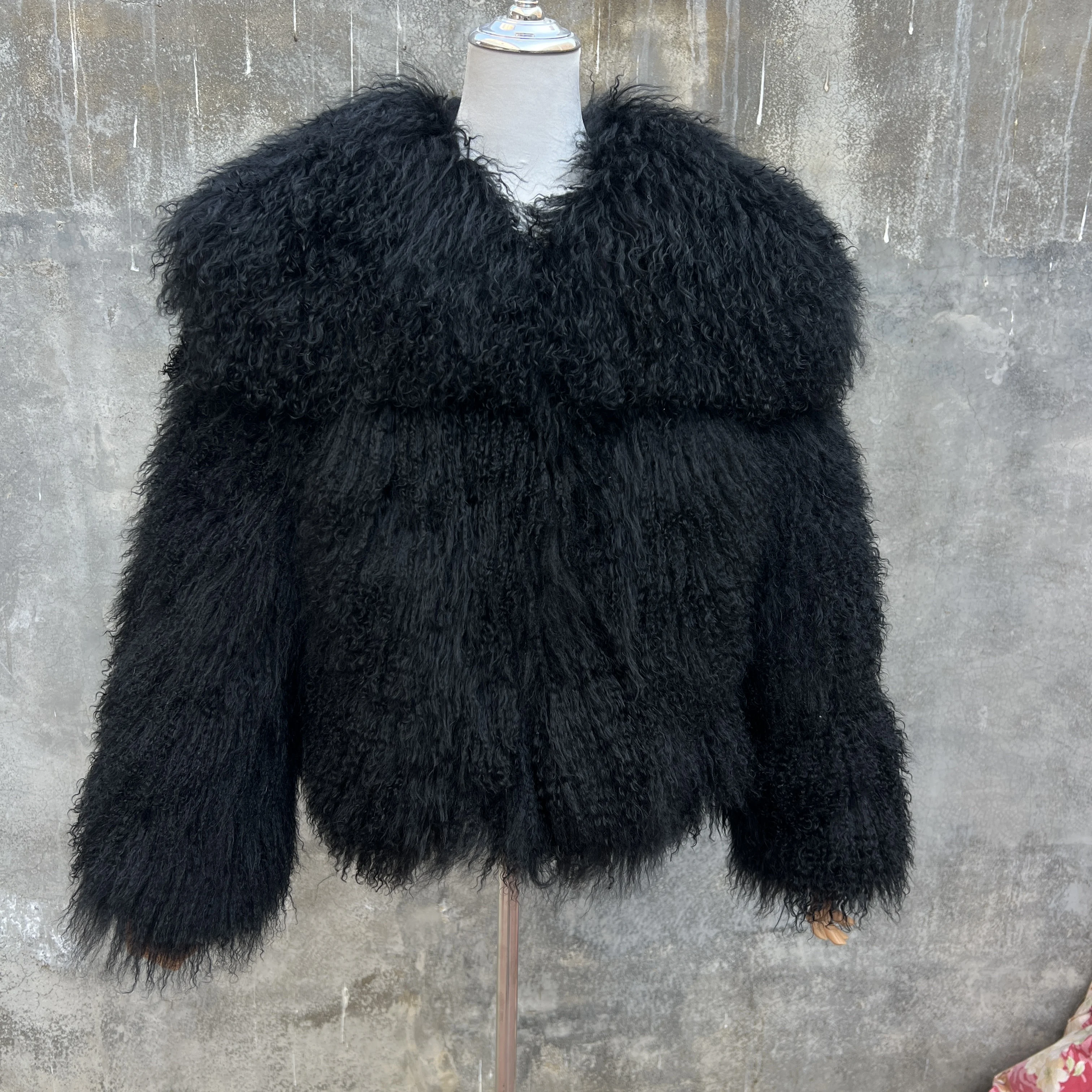 New Style Genuine 100% Mongolian Sheepskin Real Fur Large Collar Brow Jacket Women Winter Coat High-Quality Sheepskin OverCoat