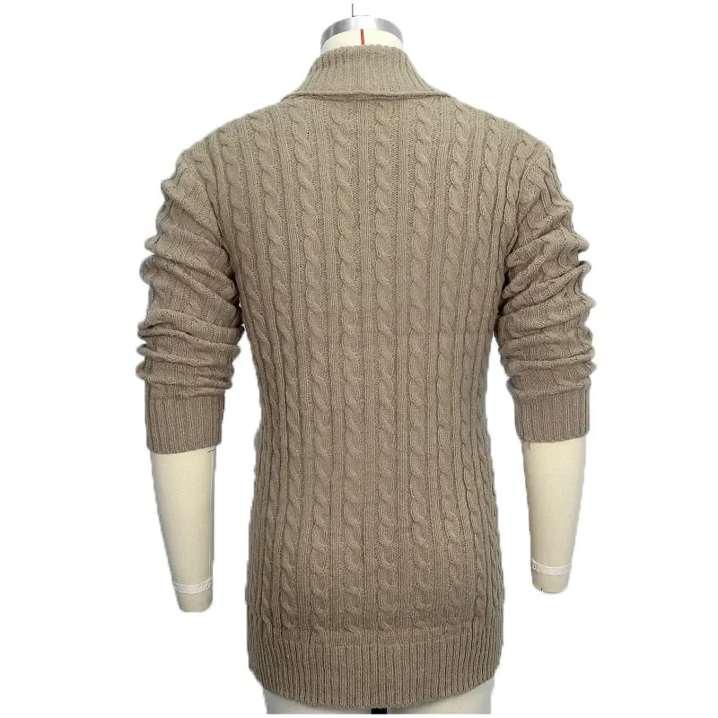 Men's Spring and Autumn Mid-length Sweater Thick Thread Twist Flower Cardigan Single-breasted Slim Lapel Wool Woven Coat