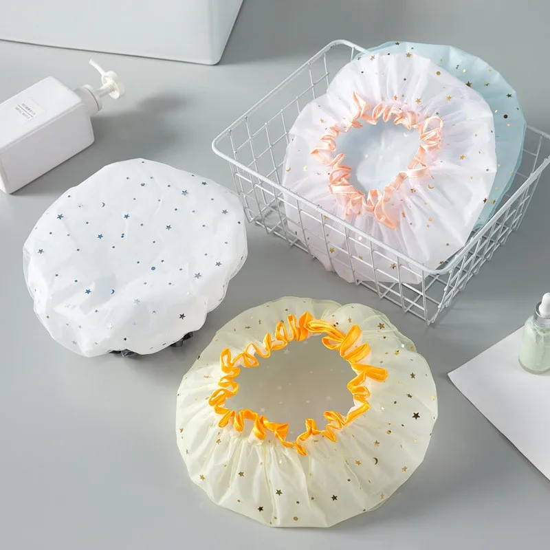 1PC shower cap for women, waterproof for bathing, household use, makeup, kitchen, oil fume and dust cover
