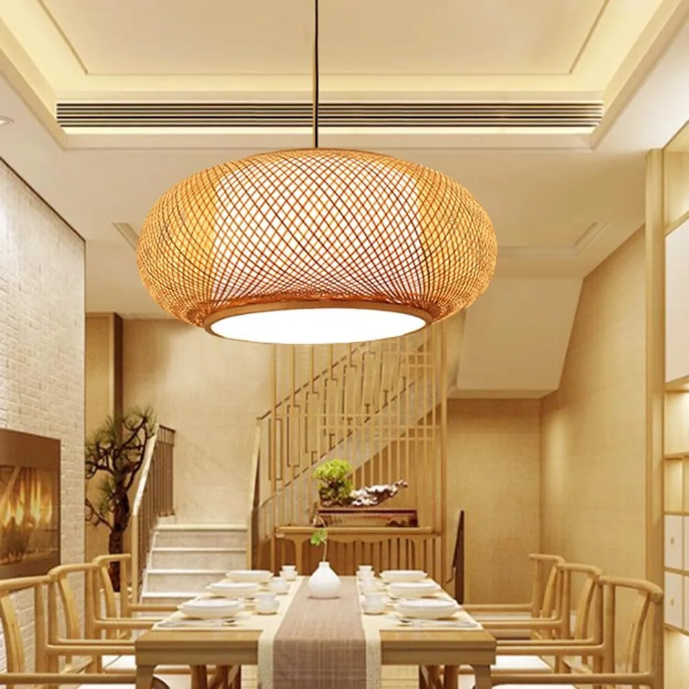 Antique Weaving Bamboo Pendant Lamps 40/50cm Hand Knitted Bamboo Ceiling Hanging Lamp Chinese Style E27 Chandelier Light Fixture