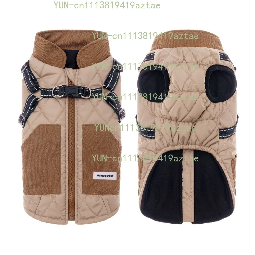 Adjustable Back Winter Dog Jacket Reflective Thickened Fleece Pet Coat Waterproof Warm Dog Cotton Jacket Cold Weather